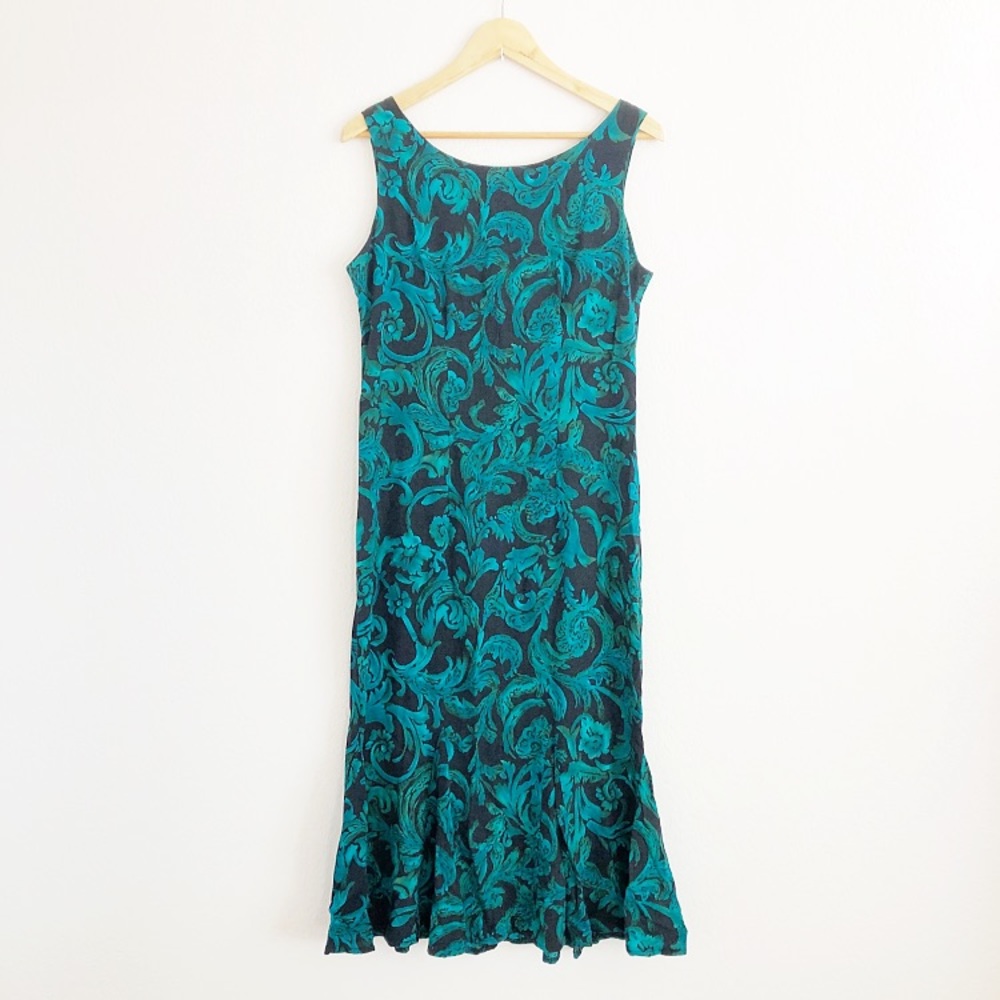 Vintage 90’s Teal Floral Print Midi Dress